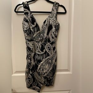 Windsor Black and Gold Asymmetrical Dress